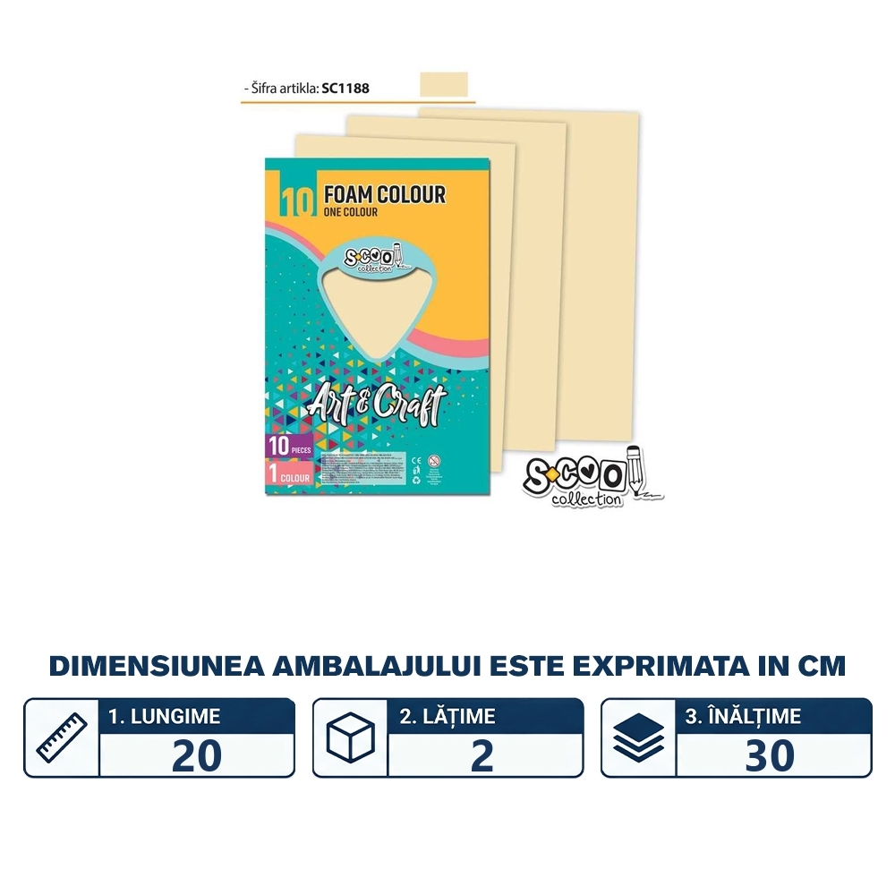 Hartie buretata, bej, 10buc/set, 20x30 cm - S-COOL - imagine 2