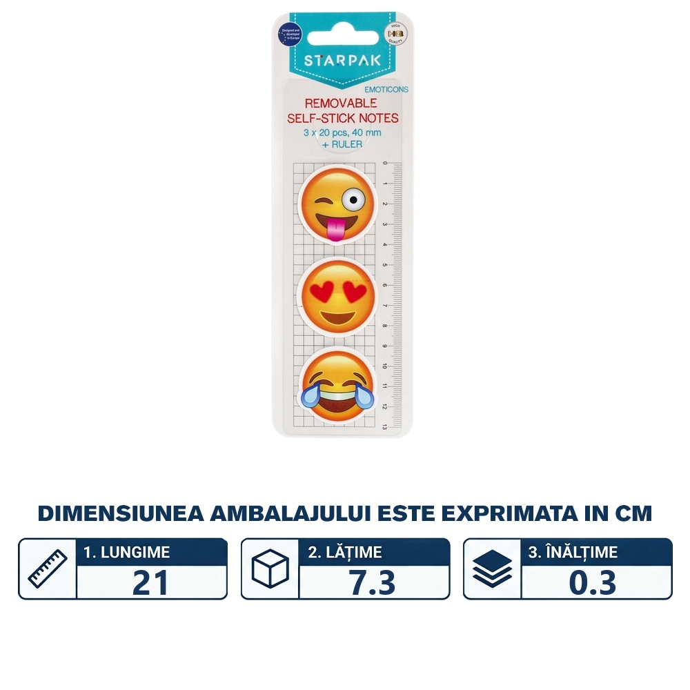 Notes adeziv Emoticon, 40mm, 3x20/set - STARPAK - imagine 2
