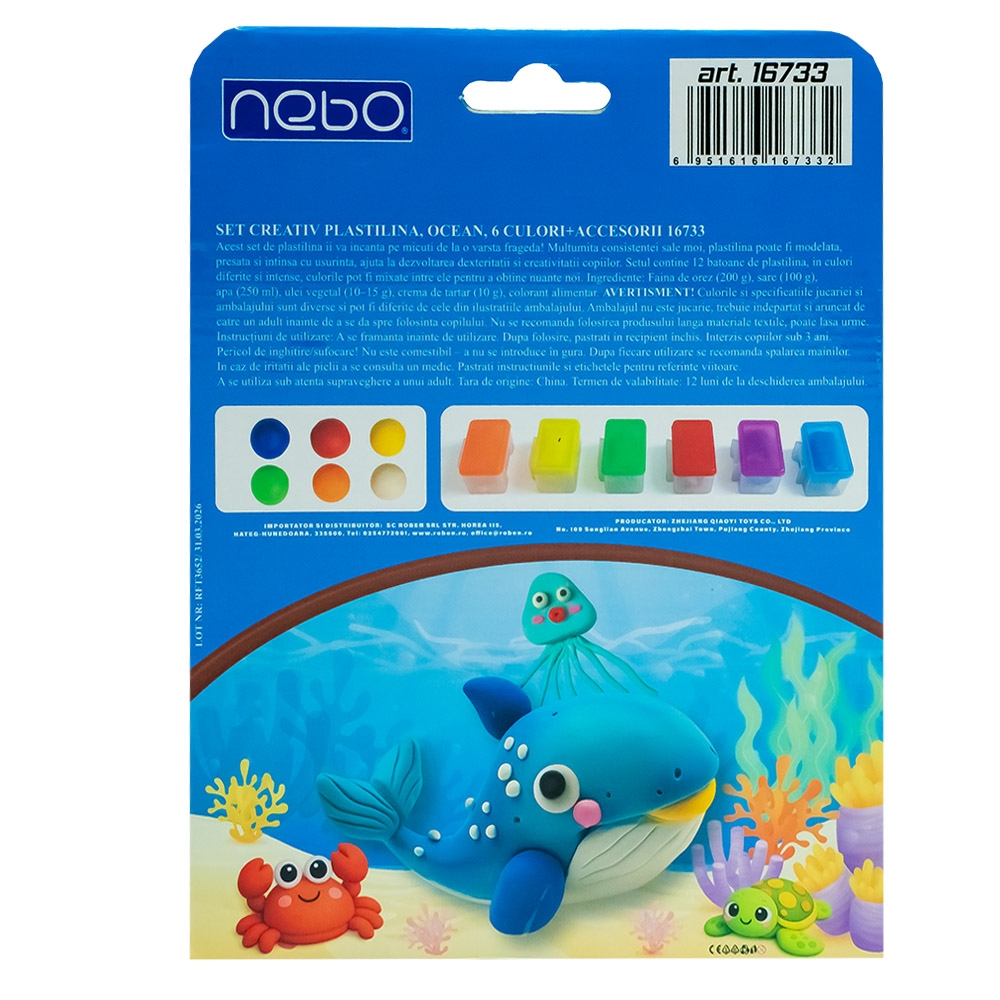 Set creativ plastilina, Ocean, 6 culori + accesorii - NEBO - imagine 5