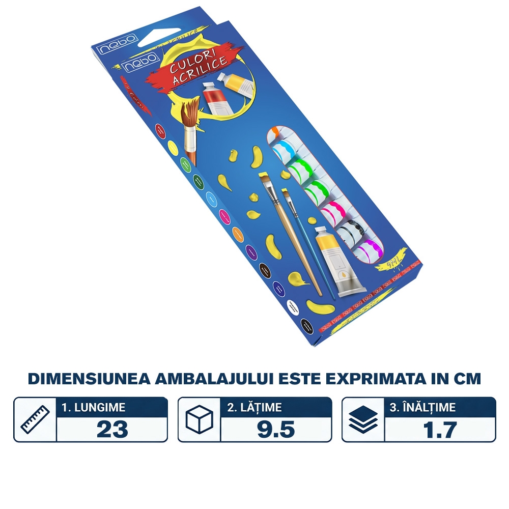 Culori acrilice, 9 ml, 12 tuburi/cutie - NEBO - imagine 2