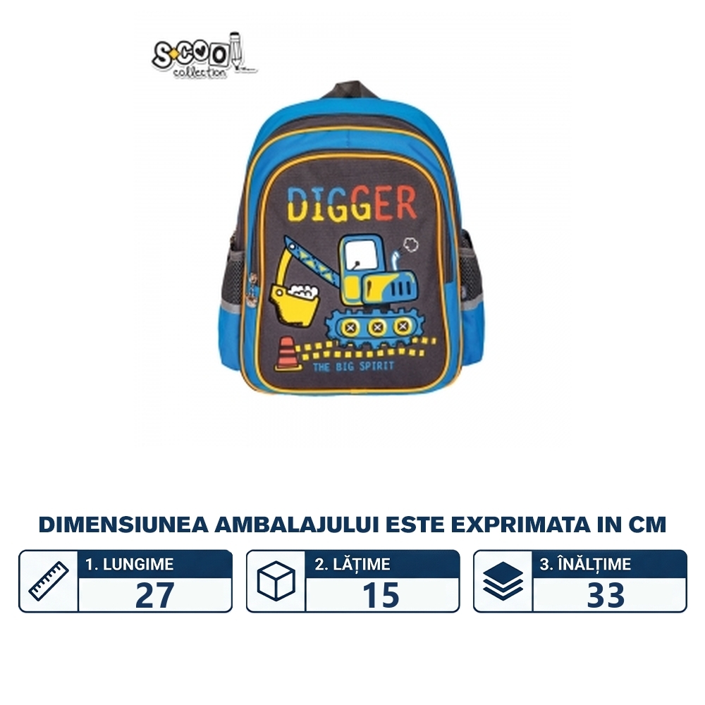 Ghiozdan gradinita, 33x27x15 cm, DIGGER - S-COOL - imagine 2