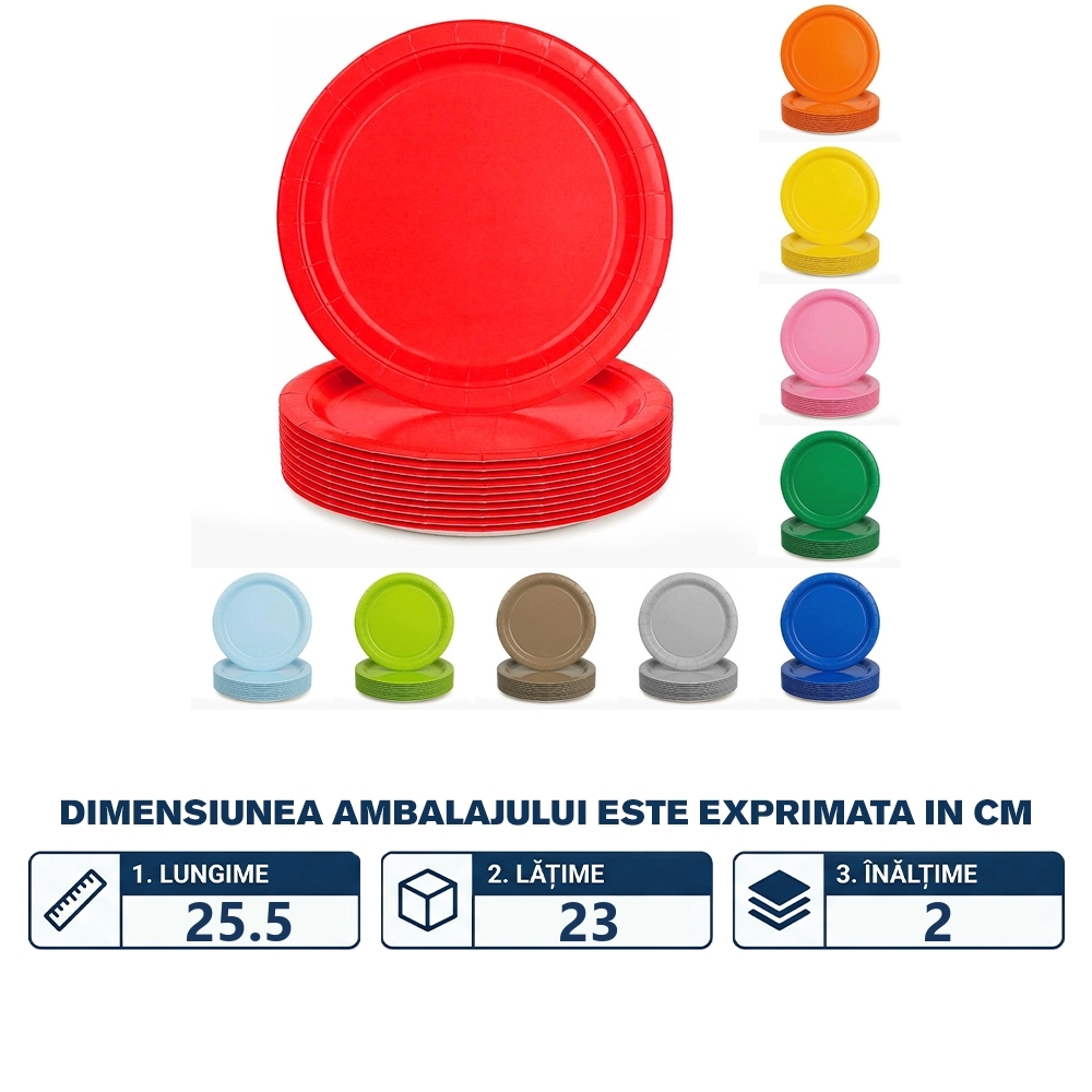 Farfurii party, din carton, Unicolore, 23 cm, 230g, 10 buc/set - ROBENTOYS - imagine 2