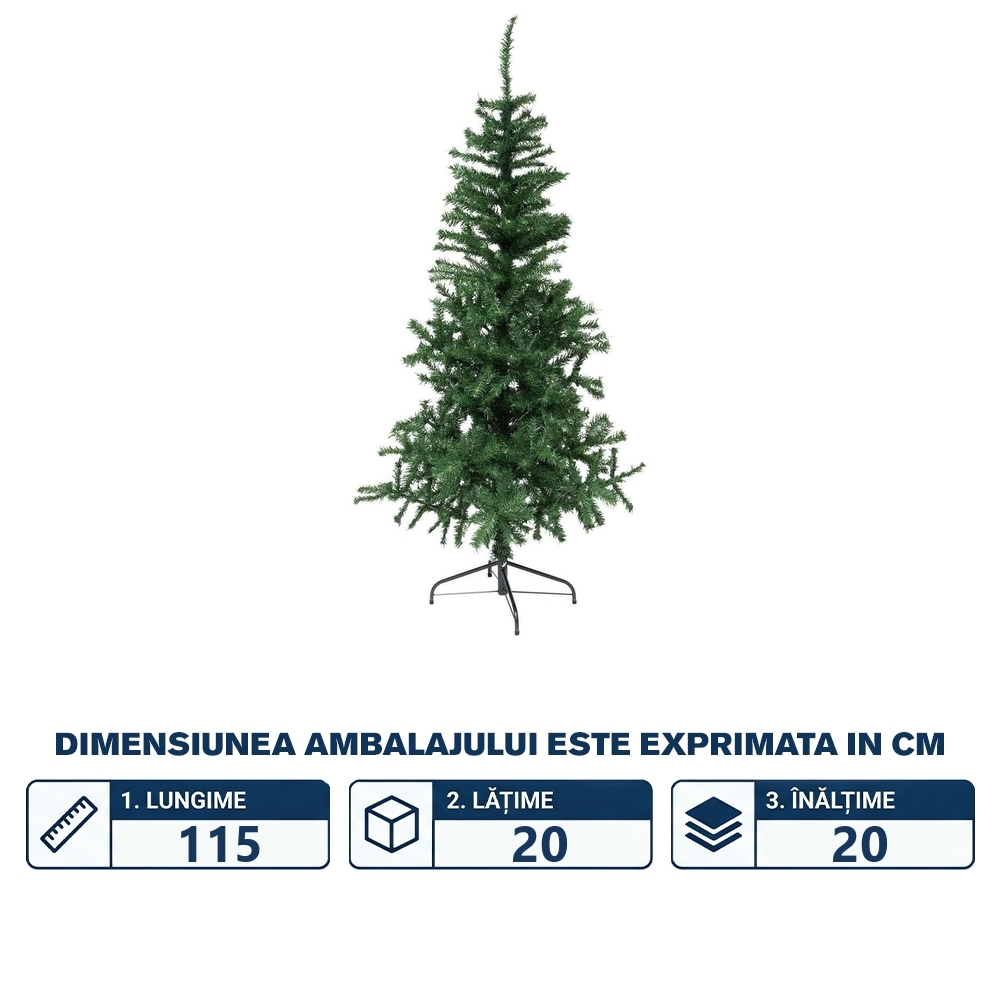 Brad artificial cu suport din metal, Premium, 220 cm - imagine 2