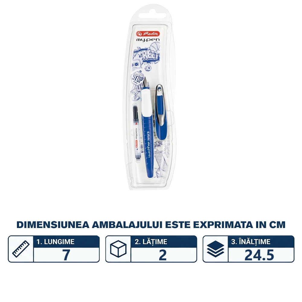 Stilou My Pen, penita M, albastru/alb - blister - imagine 2