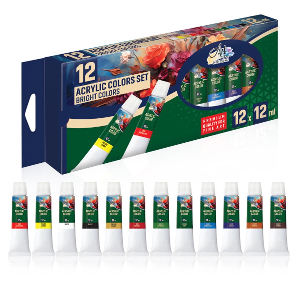 Vopsea acrilica profesionala, 12 ml, 12 cul/set - ARTLINE