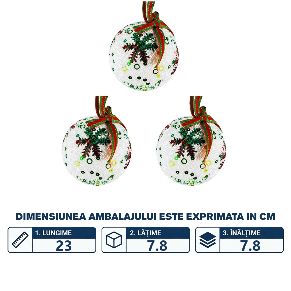 Globuri pom Craciun, 8 cm, 3 buc/set - imagine 2