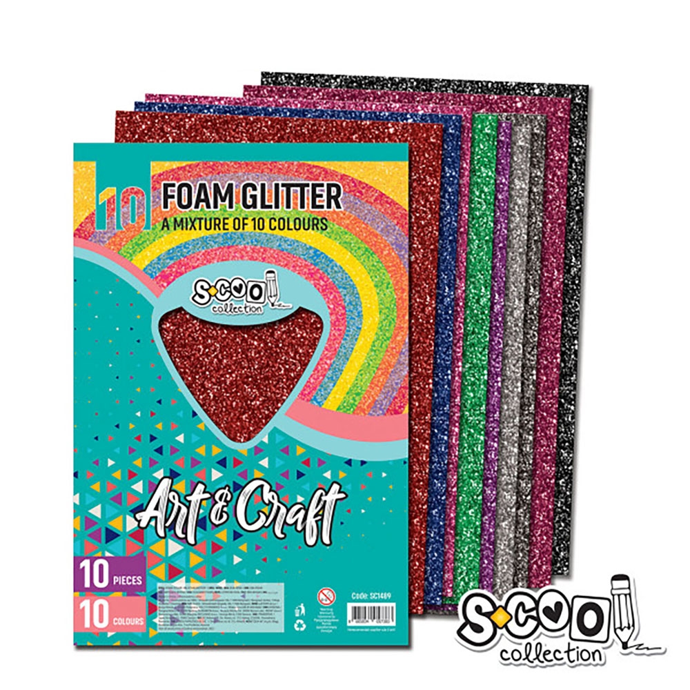 Hartie buretata, glitter, 10 culori/set, 20x30 cm - S-COOL