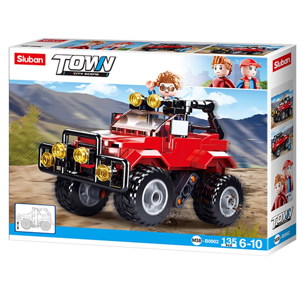 Set de constructie Town, 135 piese, Masina Offroad, mecanism Pull-Back - Sluban