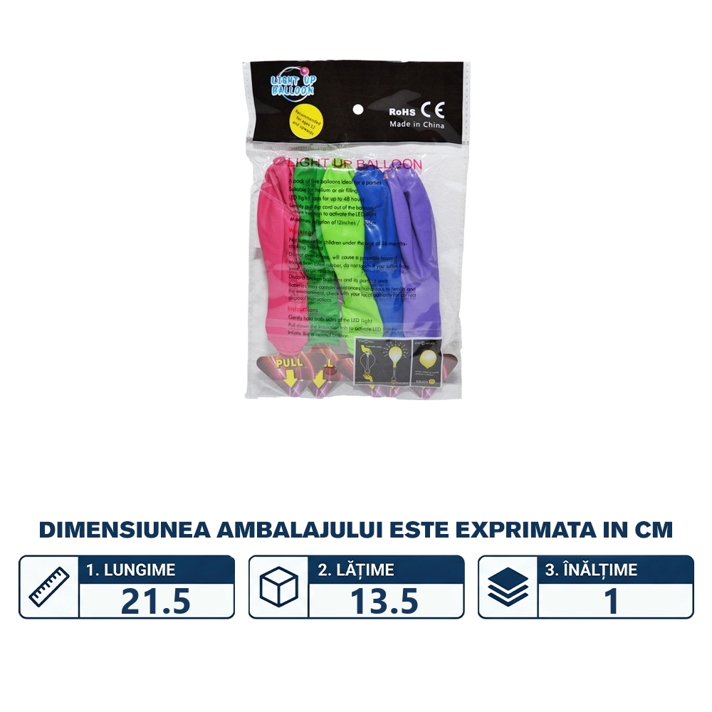 Baloane multicolore, cu lumina, 5 buc/set - imagine 2