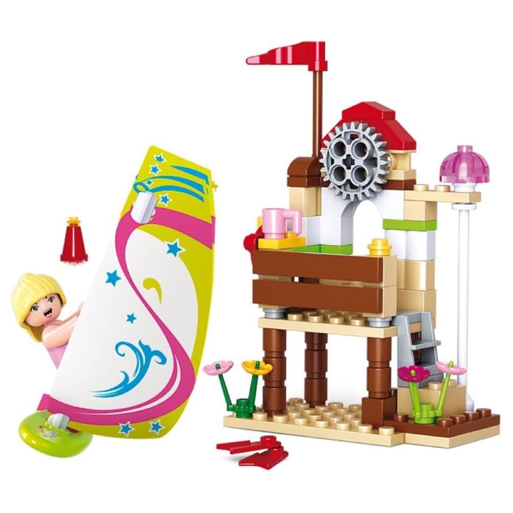 Set de constructie Girl's Dream, 84 piese, Aventura la plaja de surf - Sluban - imagine 2