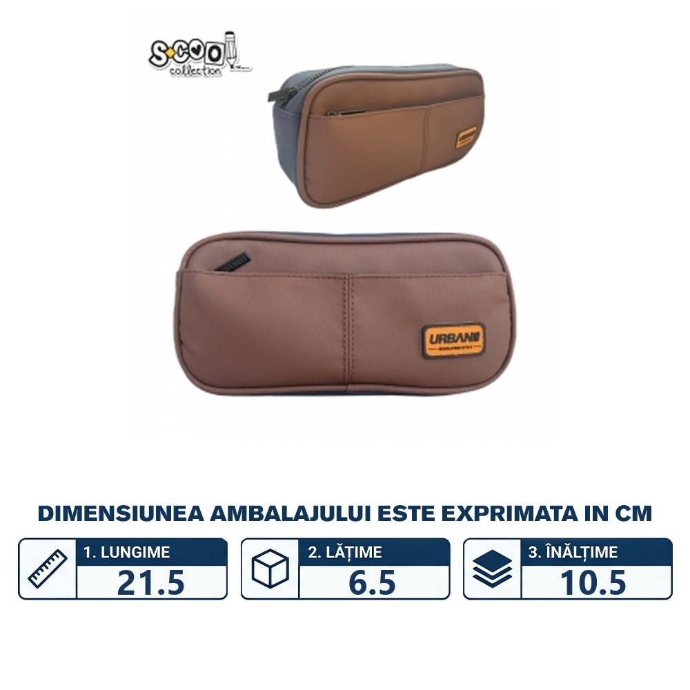 Penar borseta Urban, 2 fermoare, BROWN, 21.5x6.5x10.5 cm - S-COOL - imagine 2