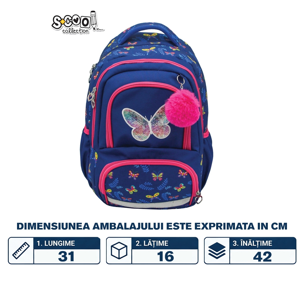 Ghiozdan ergonomic, compartiment laptop, 42x31x16 cm, BUTTERFLY - S-COOL - imagine 2