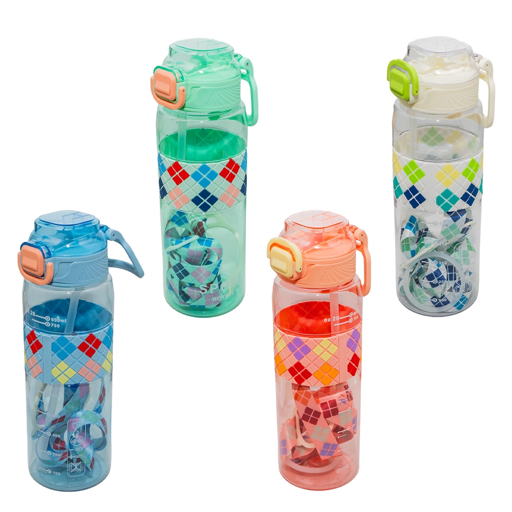 Sticla apa, din plastic, transparenta, cu grip, 800 ml
