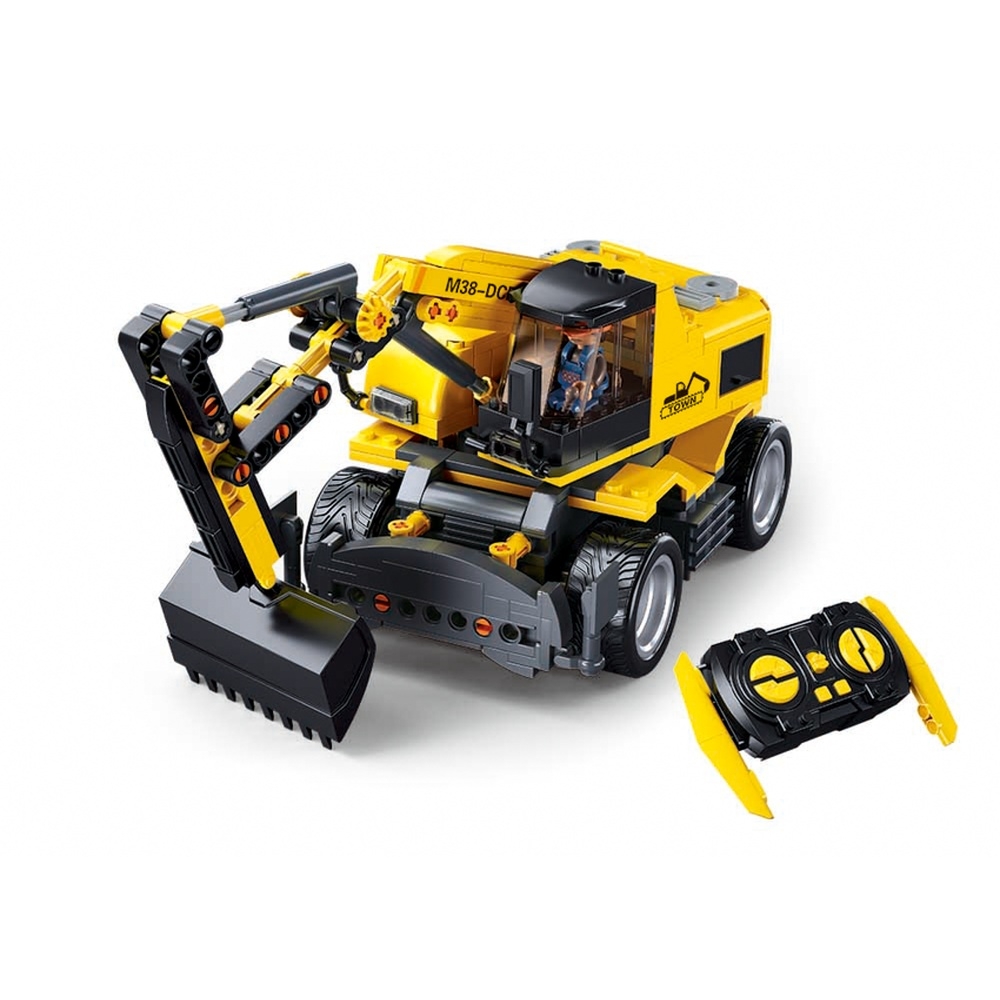 Set de constructie Power bricks, 353 piese, Excavator cu roti, E7, cu RC - Sluban - imagine 2