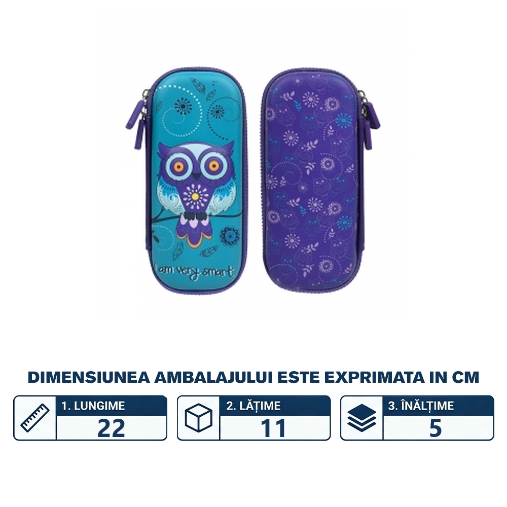 Penar borseta, 3D, 1 fermoar, 22x11x5 cm, OWL - S-COOL - imagine 2