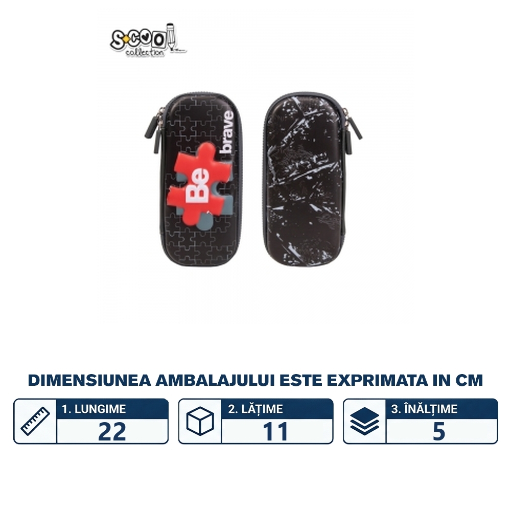Penar neechipat 3D, 1 fermoar, BE BRAVE, 22x11x5 cm - S-COOL - imagine 2