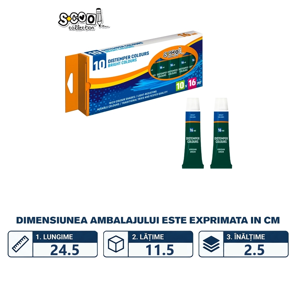 Tempera verde inchis, 16ml, 10 culori/set - S-COOL - imagine 2