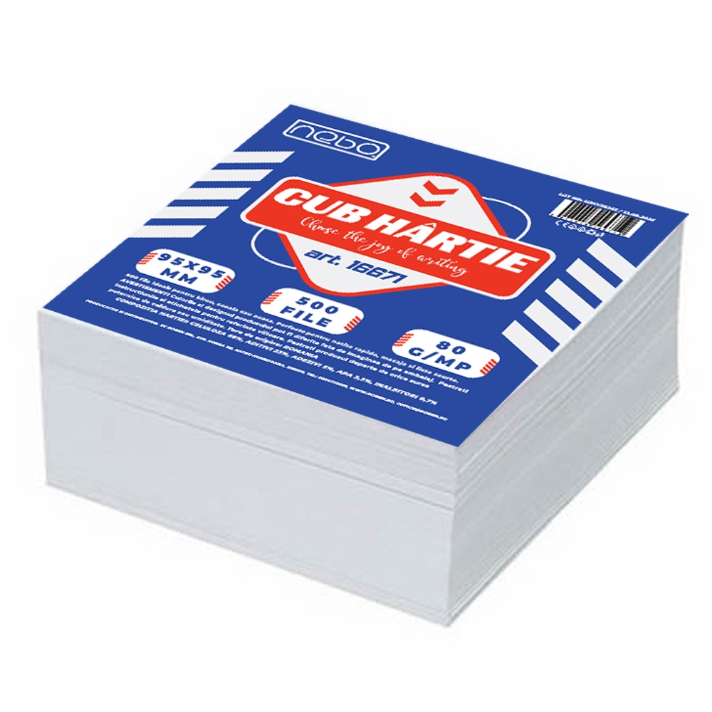 Cub hartie, 9.5x9.5 cm, 80 gr, 500 coli/set - NEBO
