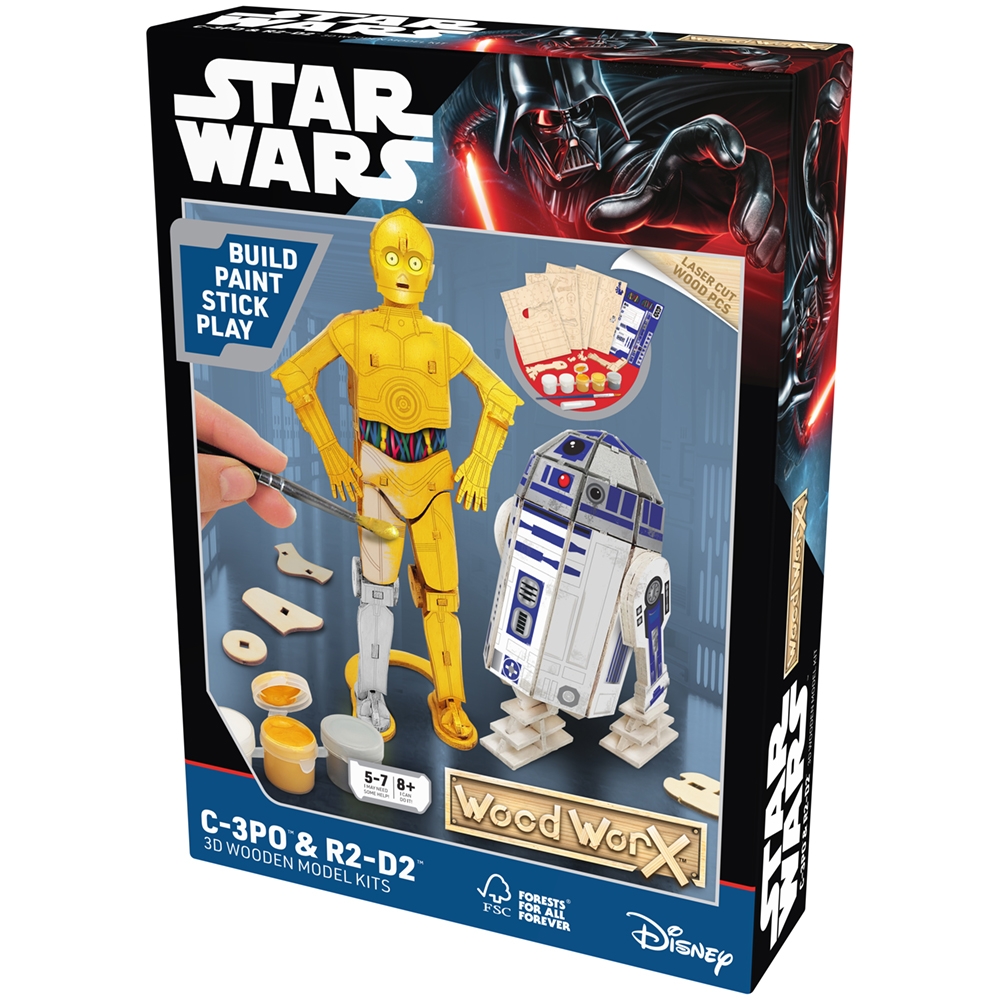 Star Wars - Macheta de asamblat, C-3PO & R2D2, 110+ piese din lemn - WOOD WORX - imagine 8