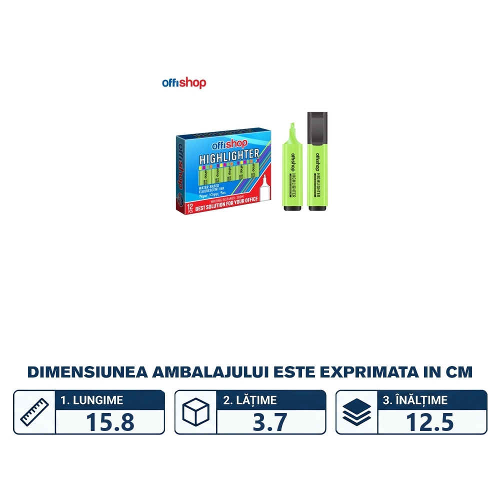 Textmarker fluorescent verde, 1-5mm, 12 buc/set - OFFISHOP - imagine 2
