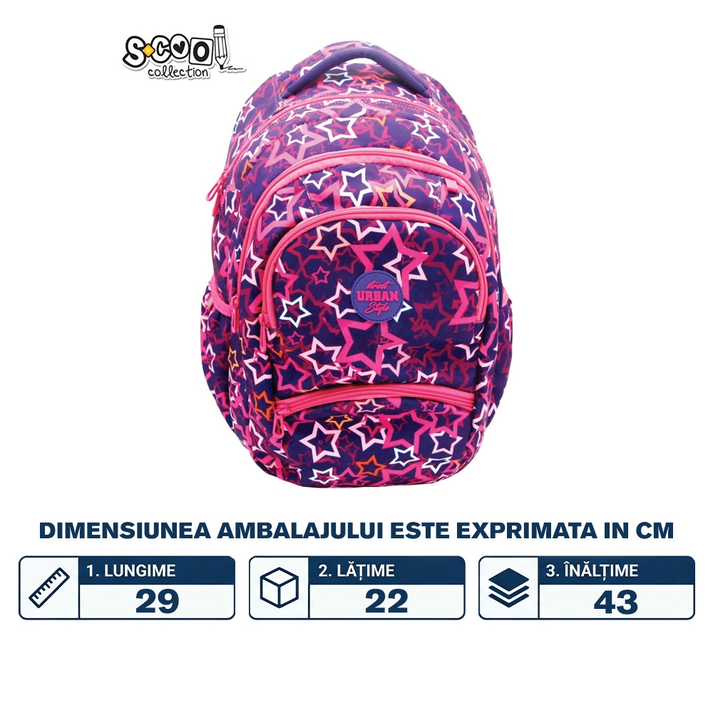 Ghiozdan anatomic URBAN, 43x29x22 cm, STARS - S-COOL - imagine 2