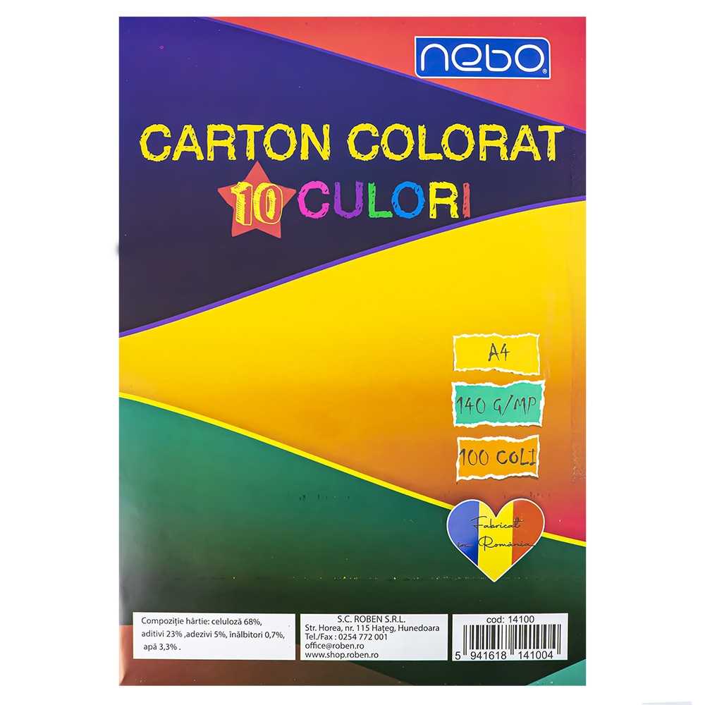 Carton color A4, 10 culori, 140g, 100 coli/set - NEBO - imagine 5