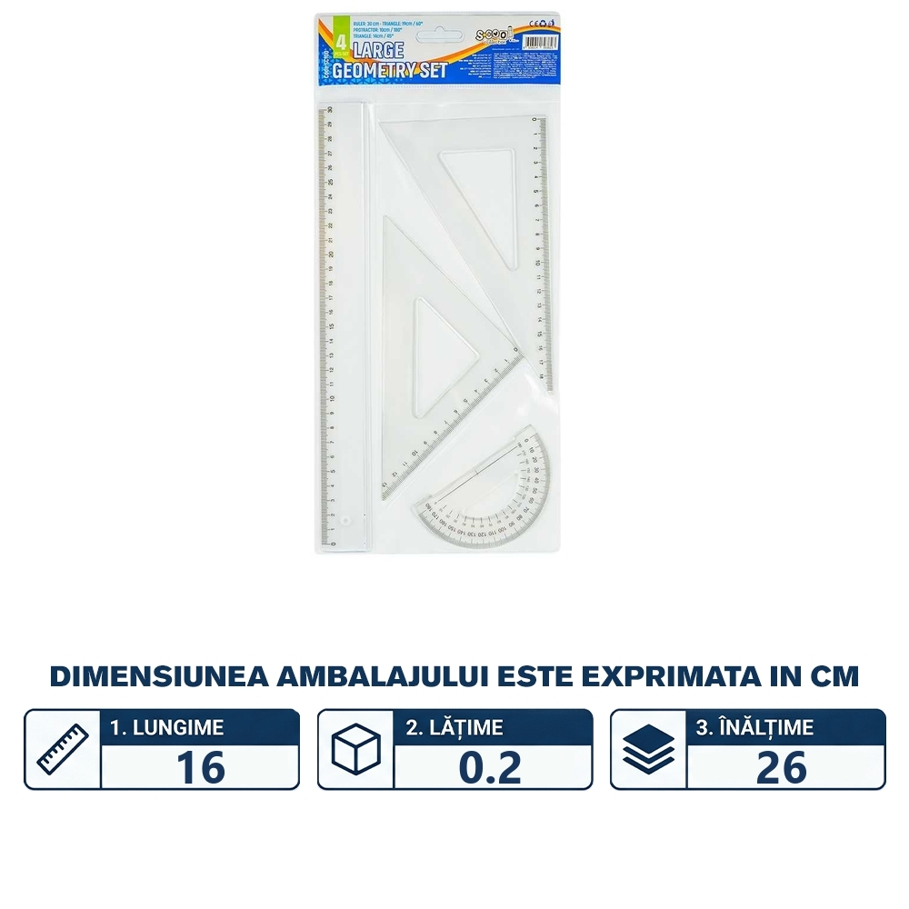 Trusa geometrie, 4 piese/set, liniar 30 cm - S-COOL - imagine 2