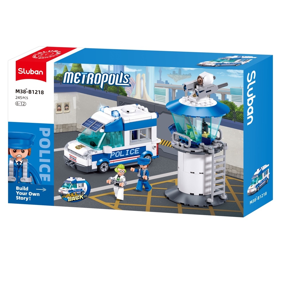 Set de constructie Metropolis, 245 piese, Masina politie+turn de control - Sluban
