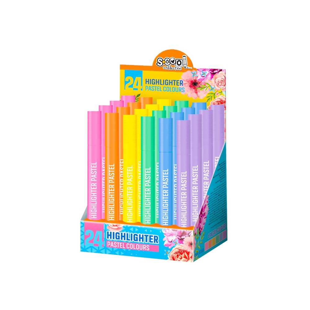 Text marker, pastel, varf tesit, 24 buc/cutie - S-COOL