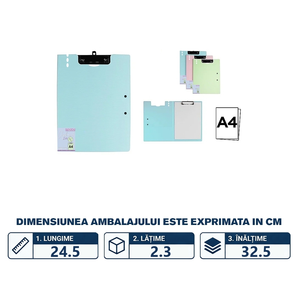Clipboard A4, dublu, culori pastel - NEBO - imagine 2