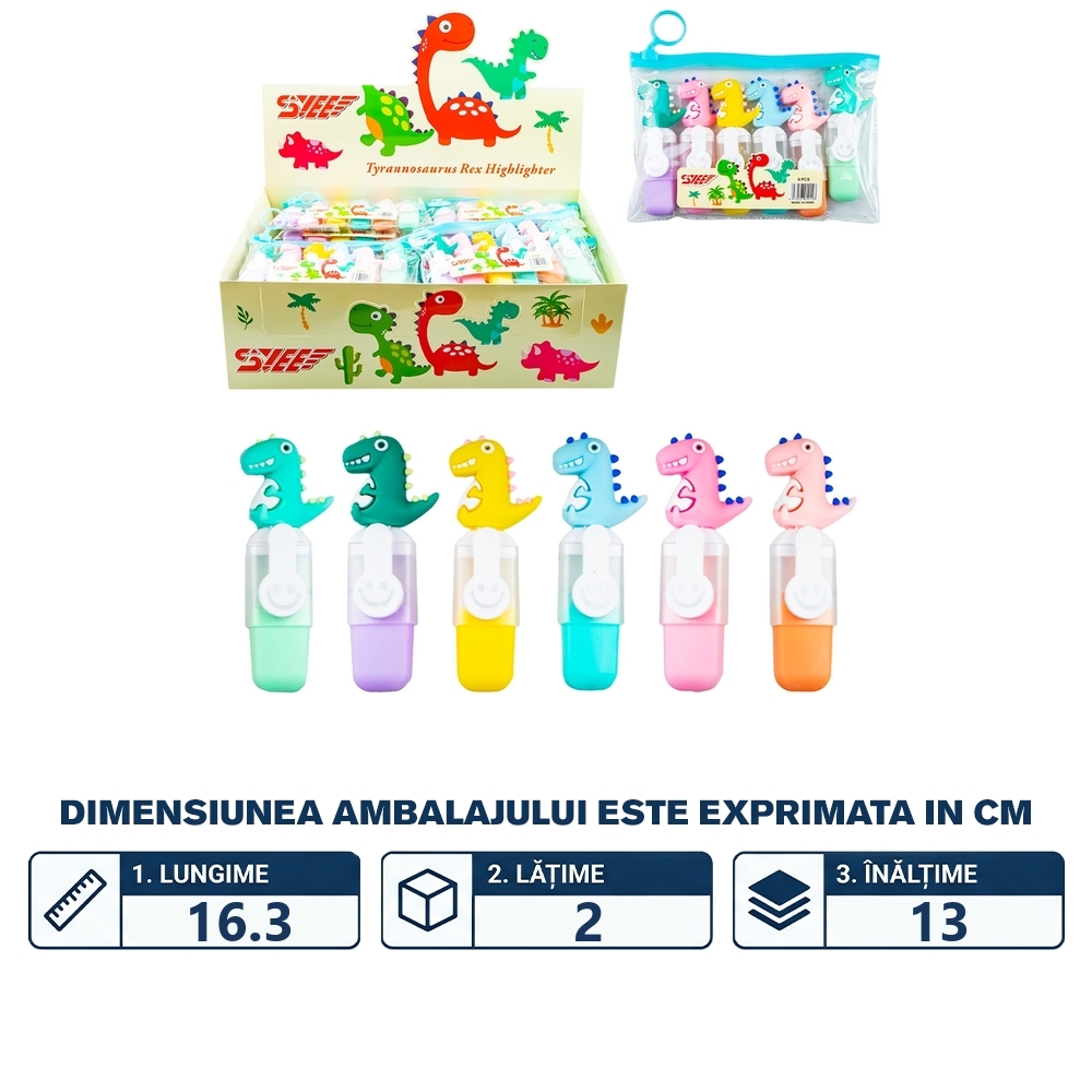 Text markere pentru copii, Dinozaur, 6 buc/set - imagine 2