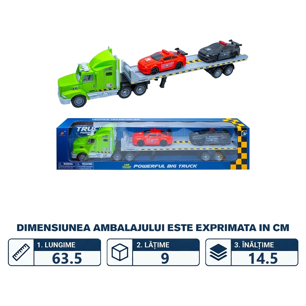 Camion remorcare (platforma) cu frictiune + 2 masini - imagine 2