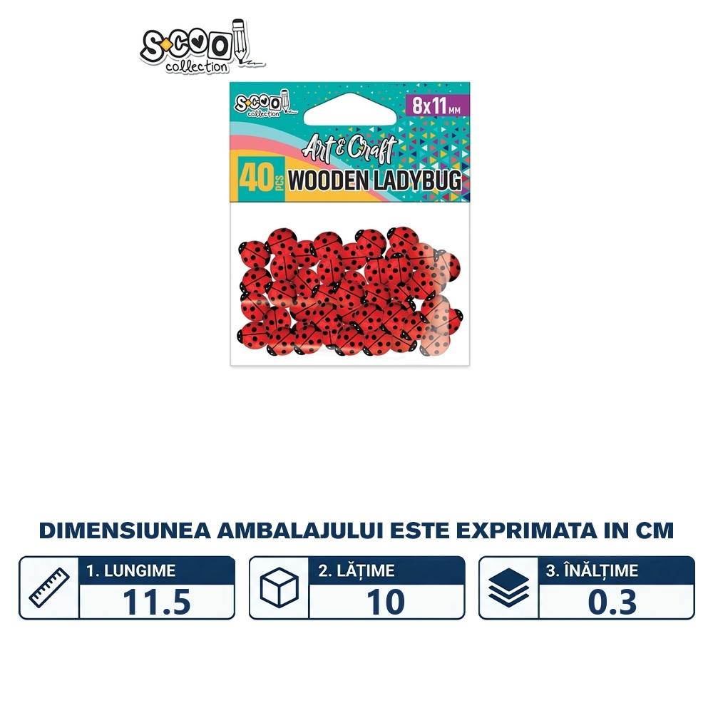 Accesorii craft, buburuze lemn, 8x11mm, 40 buc/set - S-COOL - imagine 2