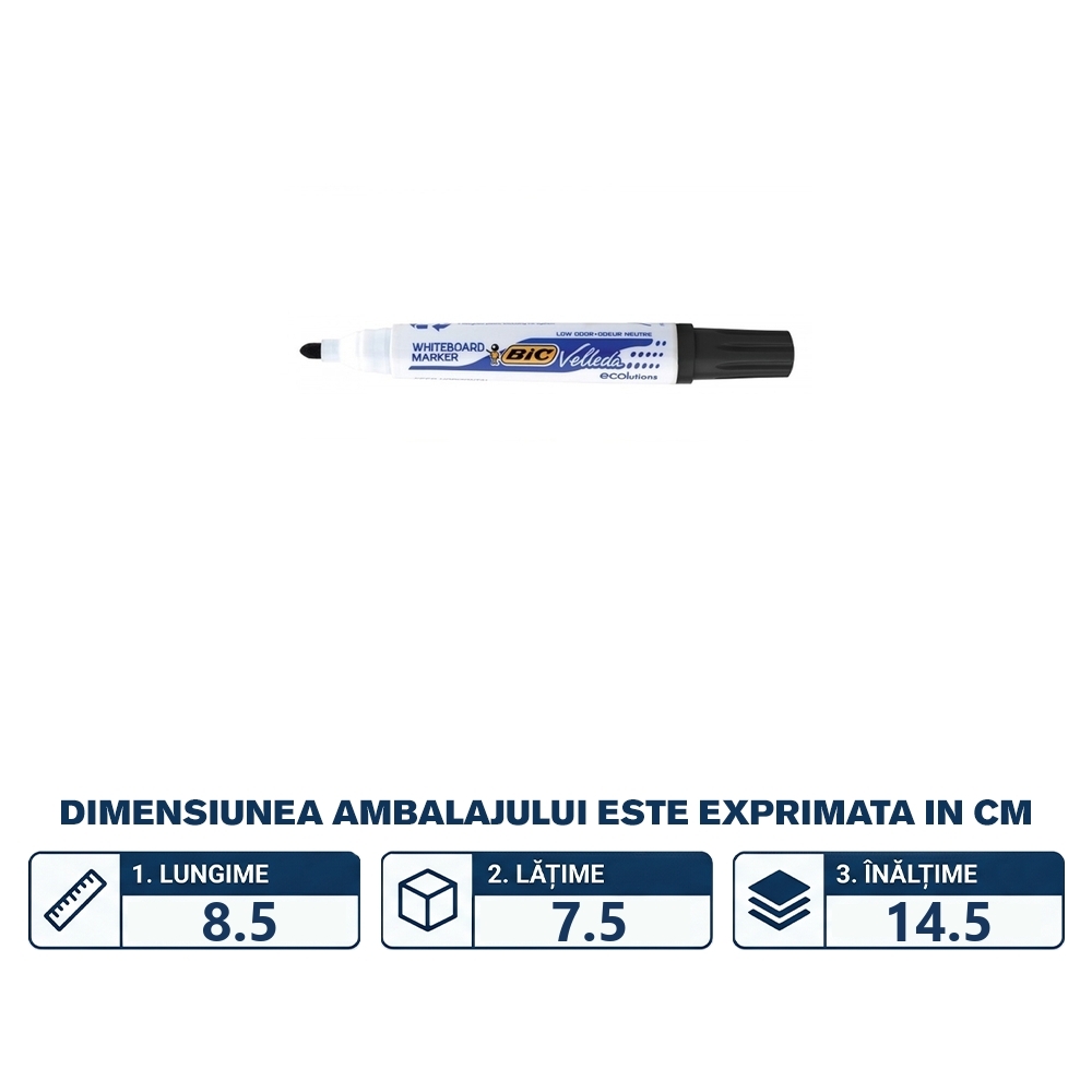 Marker ECO Velleda 1701 negru 12/cutie - BIC - imagine 2