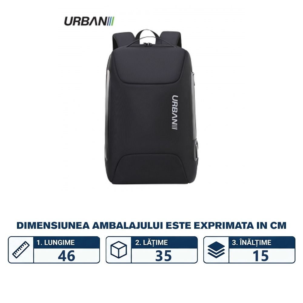Ghiozdan compartiment laptop, URBAN BULLET, 46x35x15 cm - OFFISHOP - imagine 2