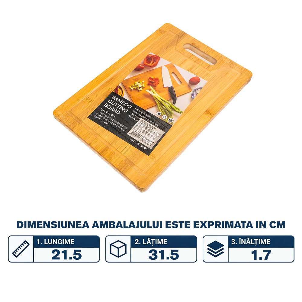 Tocator din bambus, 21,5x31,5x1,7 cm - imagine 2