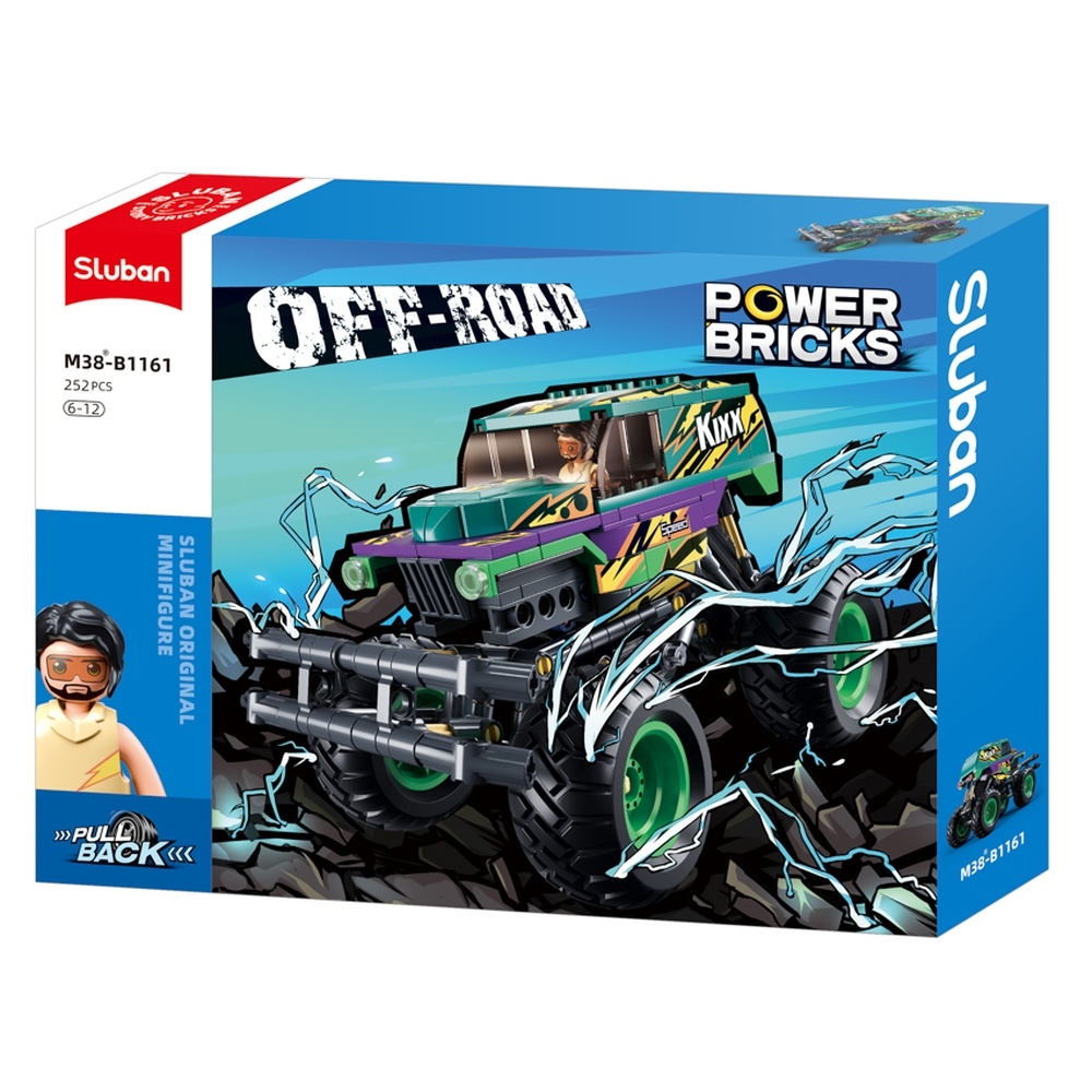 Set de constructie Power bricks, 252 piese, Monster-truck, pull back mecanism - Sluban