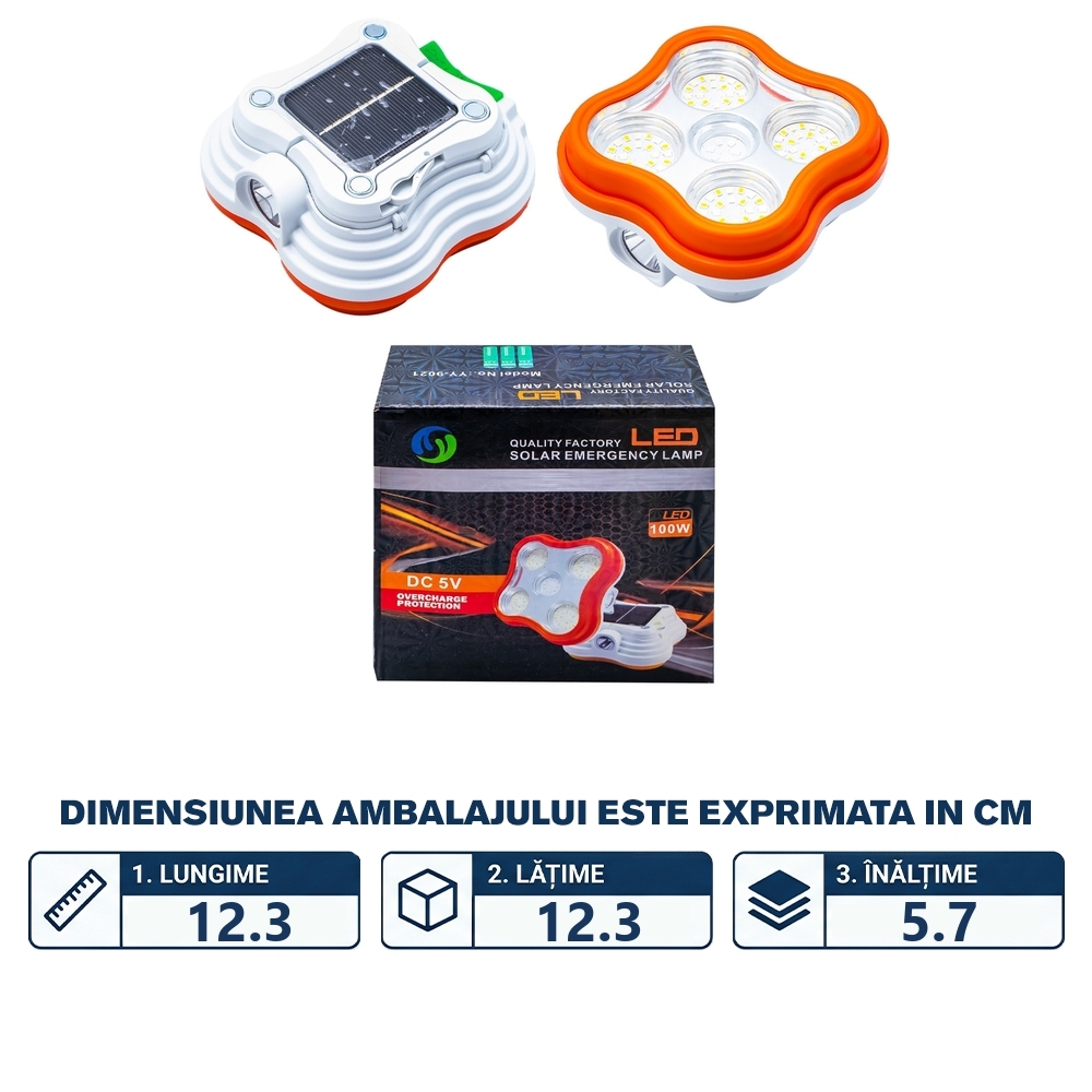 Lampa solara 100W, incarcare USB - imagine 2