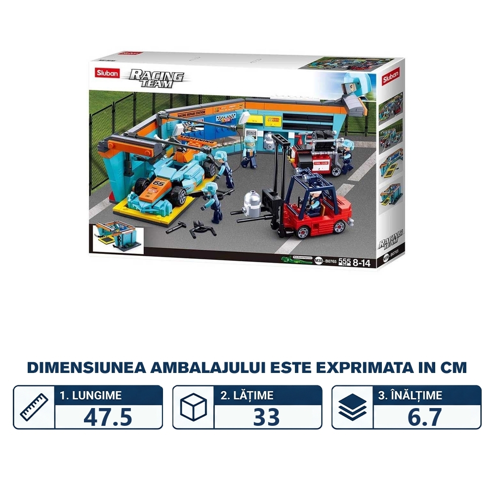 Set de constructie Racing Team, 555 piese, Echipa de piloti la Pit stop - Sluban - imagine 2