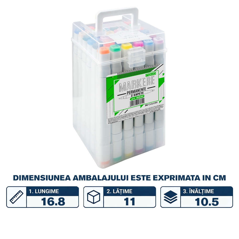 Marker permanent, cu 2 capete, 36 buc/set - NEBO - imagine 2