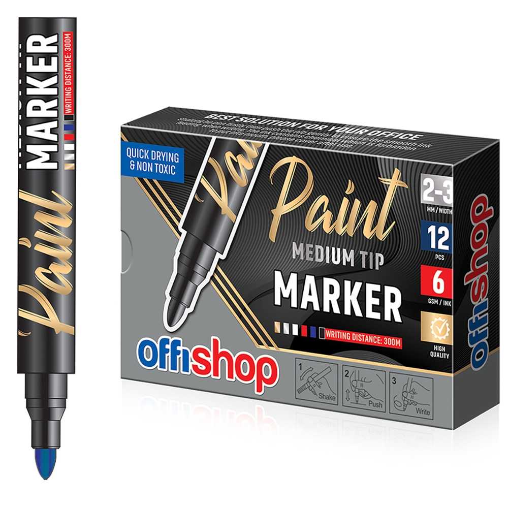 Marker permanent cu vopsea albastra, varf 2/3mm, 12 buc/cutie -OFFISHOP