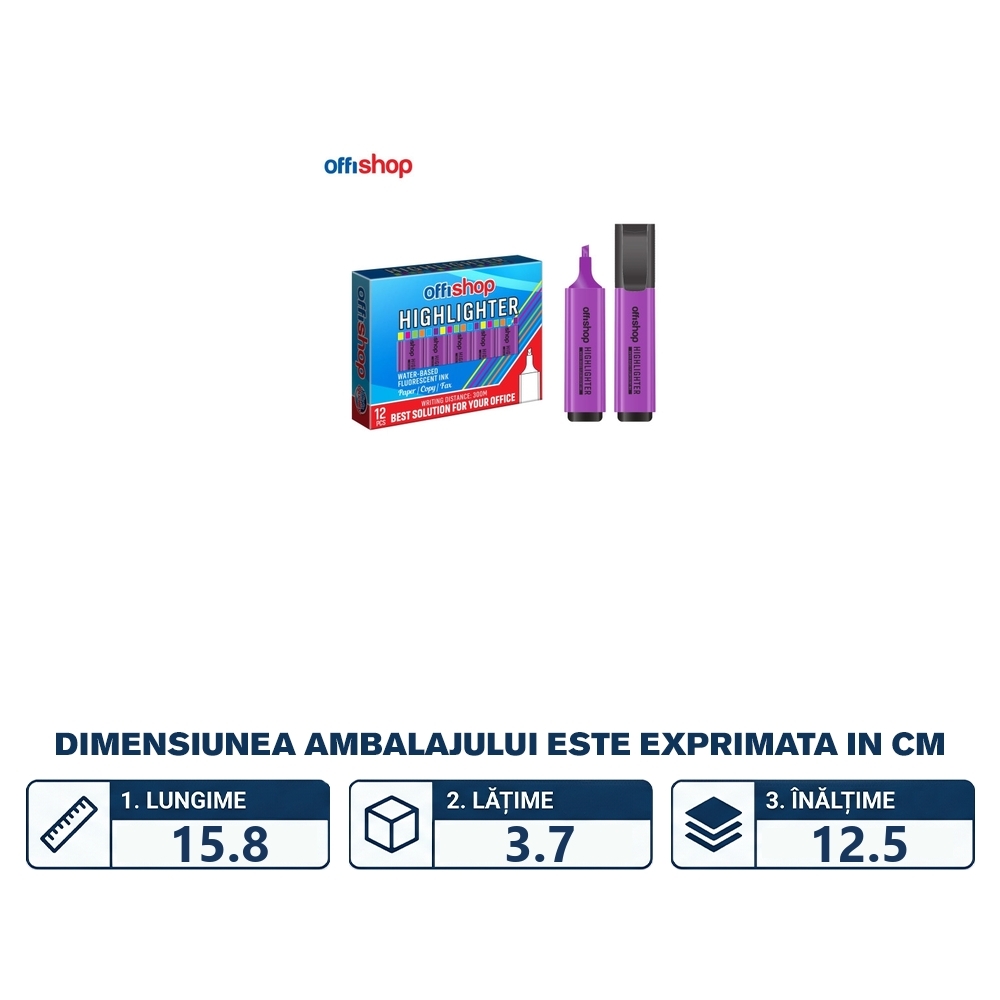 Textmarker fluorescent mov, 1-5mm, 12 buc/set - OFFISHOP - imagine 2