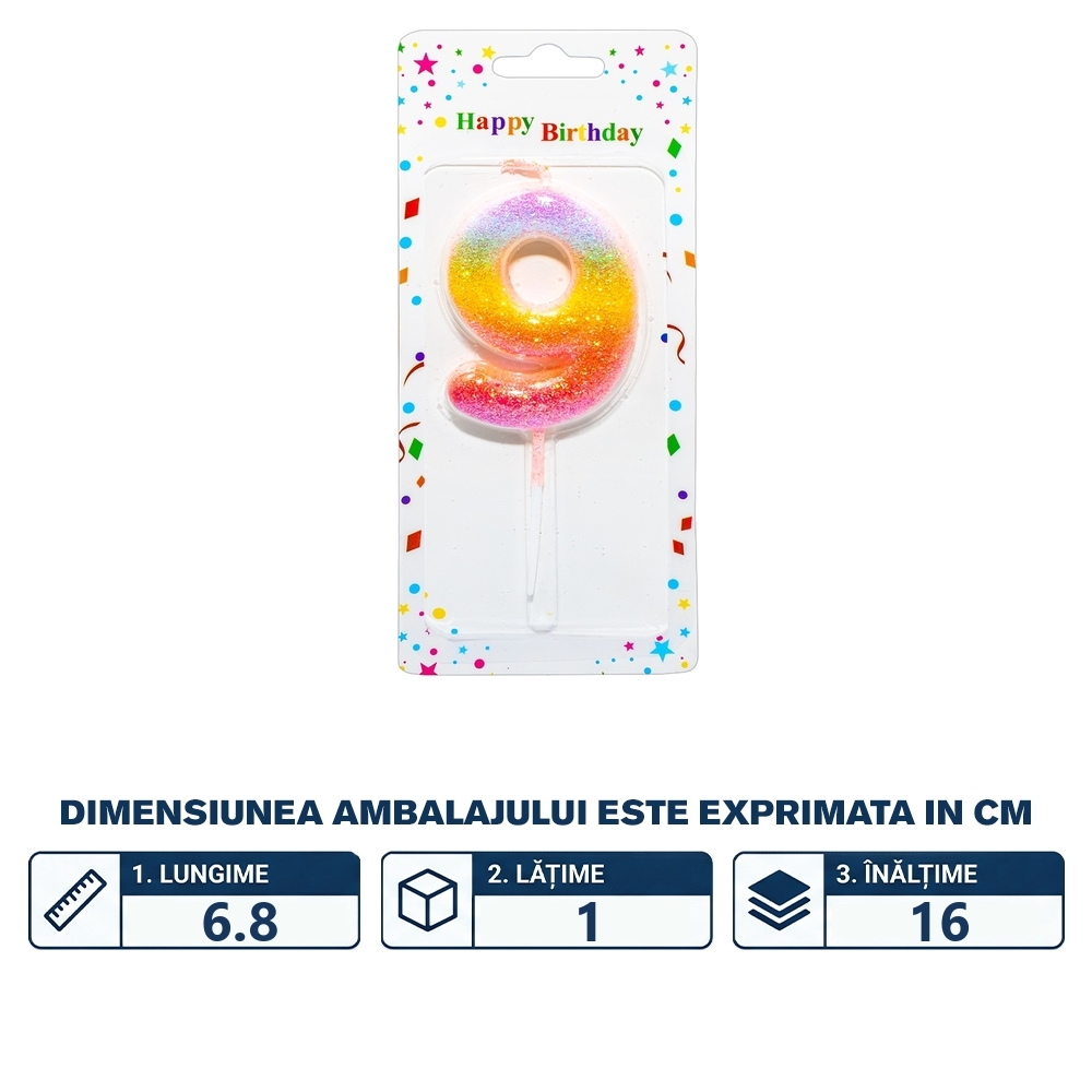Lumanare aniversara, glitter, pe blister, nr. 9 - imagine 2