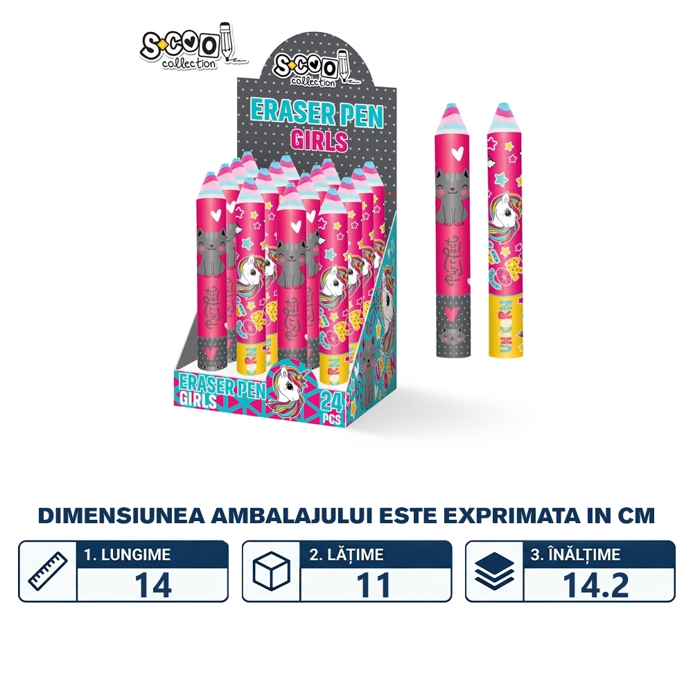 Radiera tip creion, pentru fete, 24 buc/set - S-COOL - imagine 2