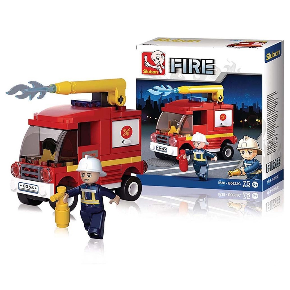Set de constructie Fire, 75 piese, Autospeciala pompieri, mica - Sluban - imagine 4