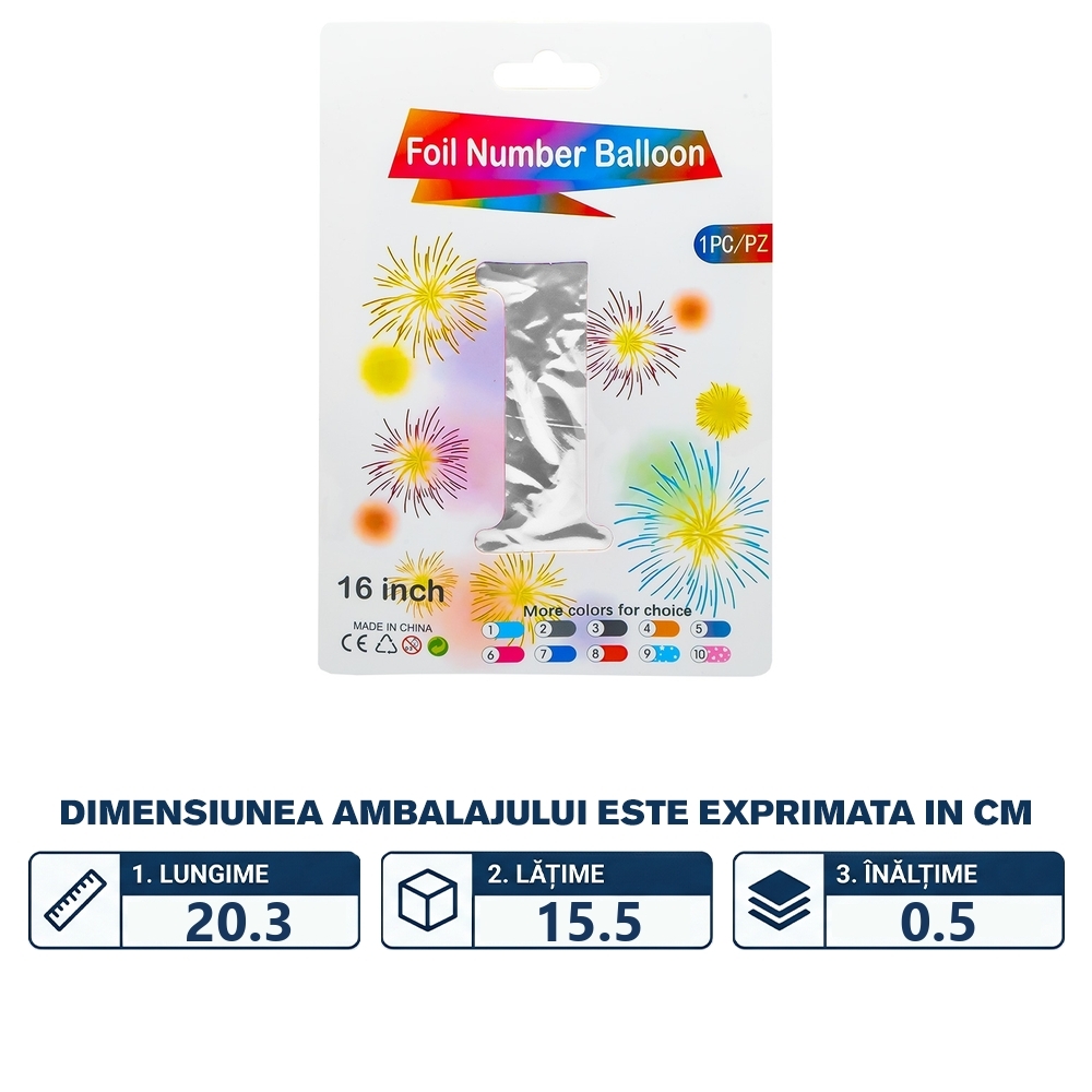 Balon, folie aluminiu, Argintiu, cifra 1, 40 cm - imagine 2