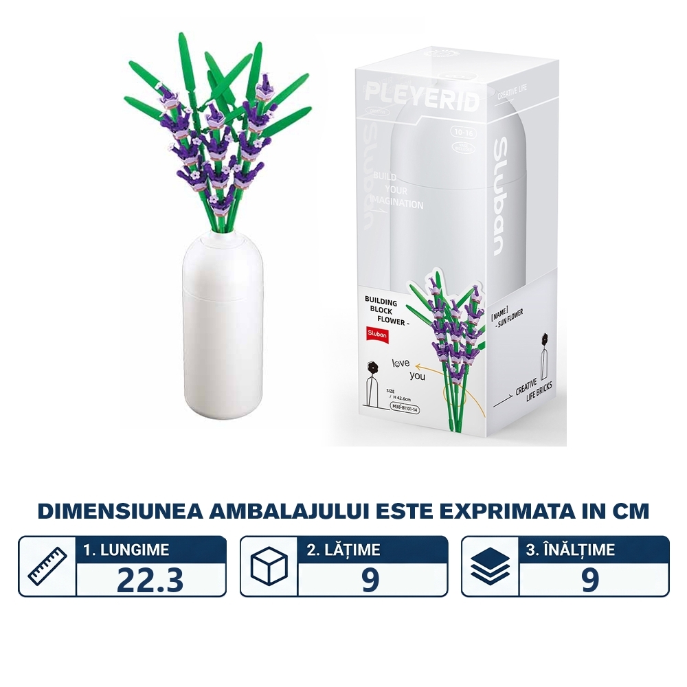 Set de Constructie Flowers, 258 piese, Lavanda - Sluban - imagine 2