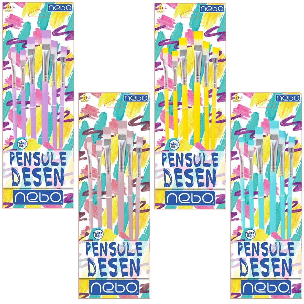 Pensule desen, culori pastel, varf tesit, 6 buc/set - NEBO
