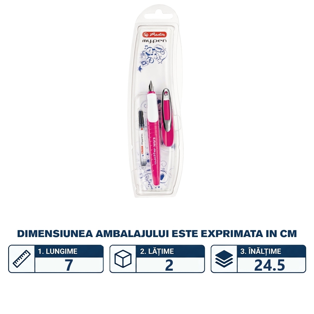 Stilou My Pen, penita M, roz/alb - blister - imagine 2