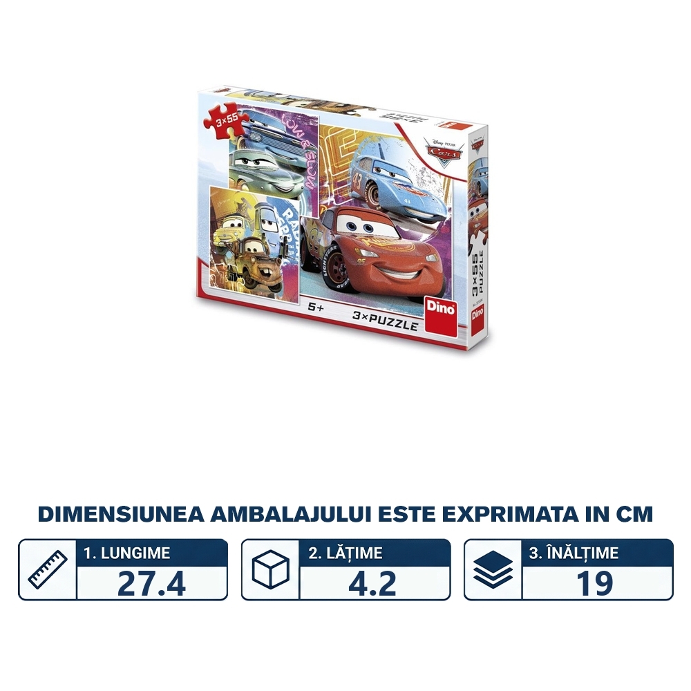 Puzzle 3x55 piese, Cars - DINO TOYS - imagine 2